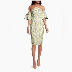 Lavish Alice Strapless Floral Midi Dress in Lime and Lilac
